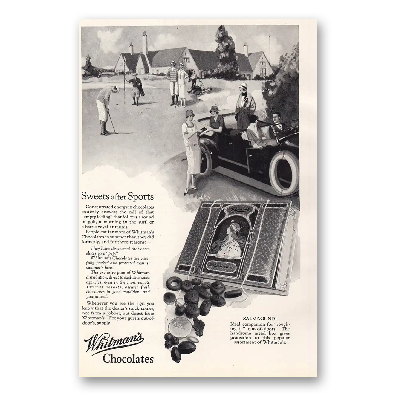 1925 Whitmans Chocolates Sweets After Sports Vintage Magazine Print Ad