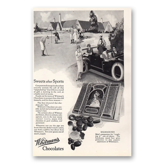 1925 Whitmans Chocolates Sweets After Sports Vintage Magazine Print Ad