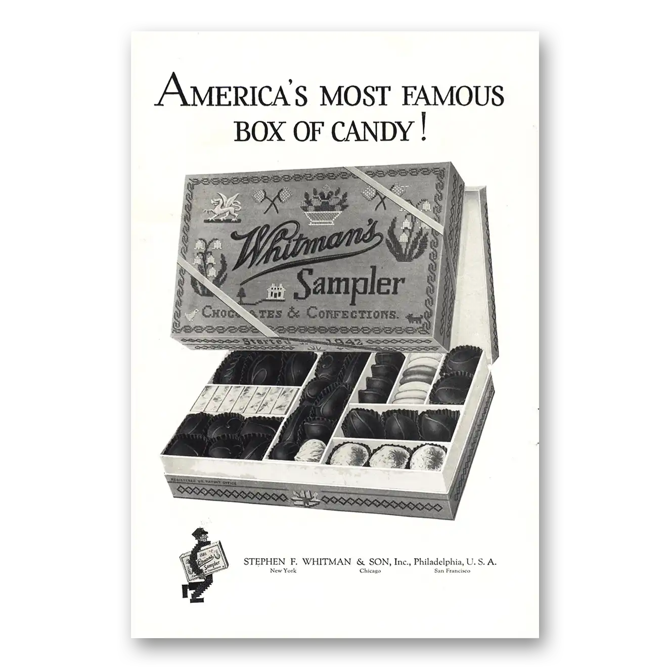 1925 Whitmans Chocolates Americas Most Famous Box of Candy Vintage Magazine Print Ad