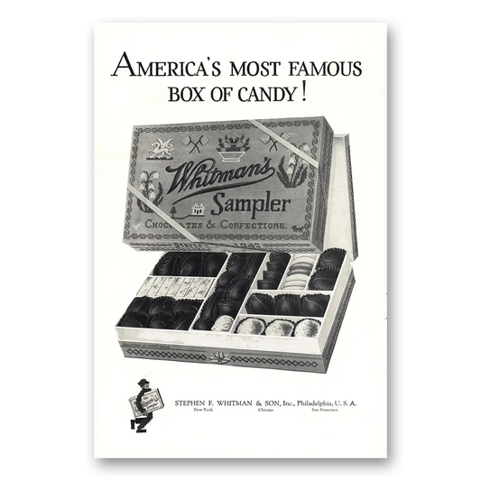 1925 Whitmans Chocolates Americas Most Famous Box of Candy Vintage Magazine Print Ad