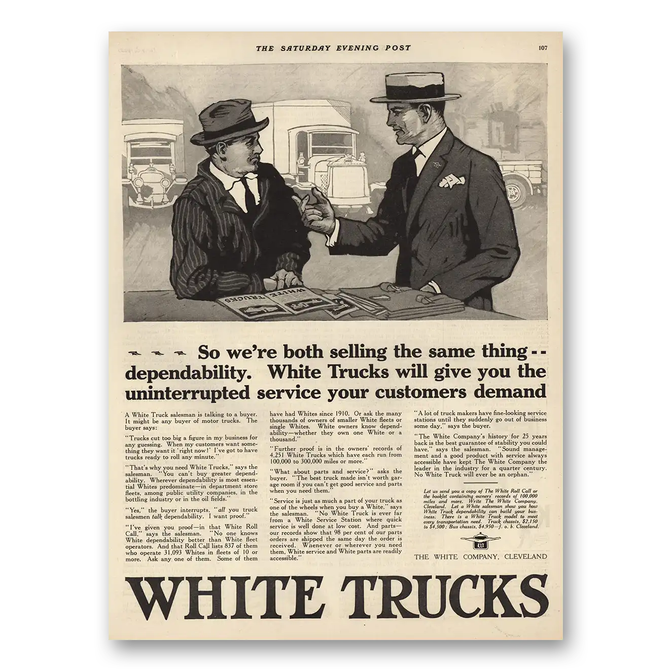 1925 White Trucks Both Selling the Same Thing Vintage Magazine Print Ad