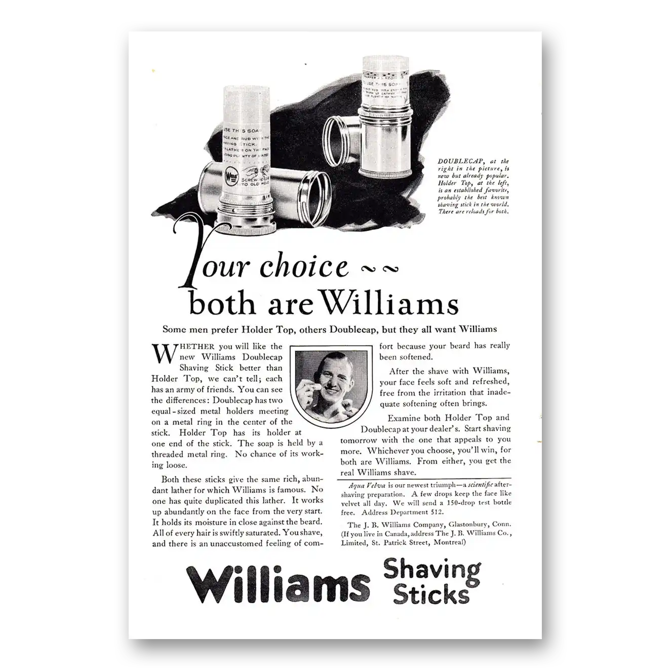 1925 Williams Shaving Stick Williams Shaving Sticks Doublecap Your Choice Vintage Magazine Print Ad