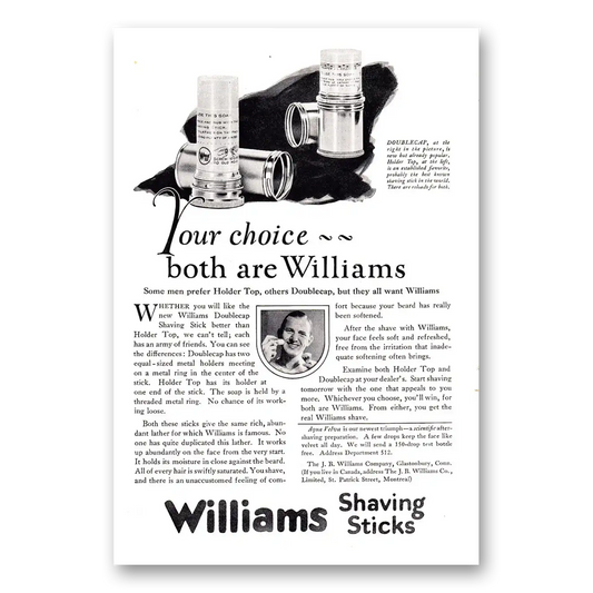 1925 Williams Shaving Stick Williams Shaving Sticks Doublecap Your Choice Vintage Magazine Print Ad