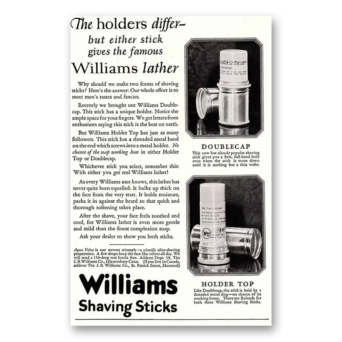 1925 Williams Shaving Stick Williams Shaving Sticks Holders Differ Vintage Magazine Print Ad