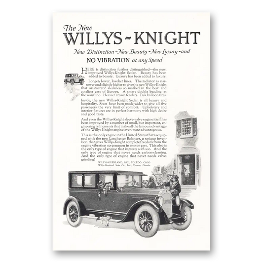 1925 Willys Knight No Vibration At Any Speed Vintage Magazine Print Ad