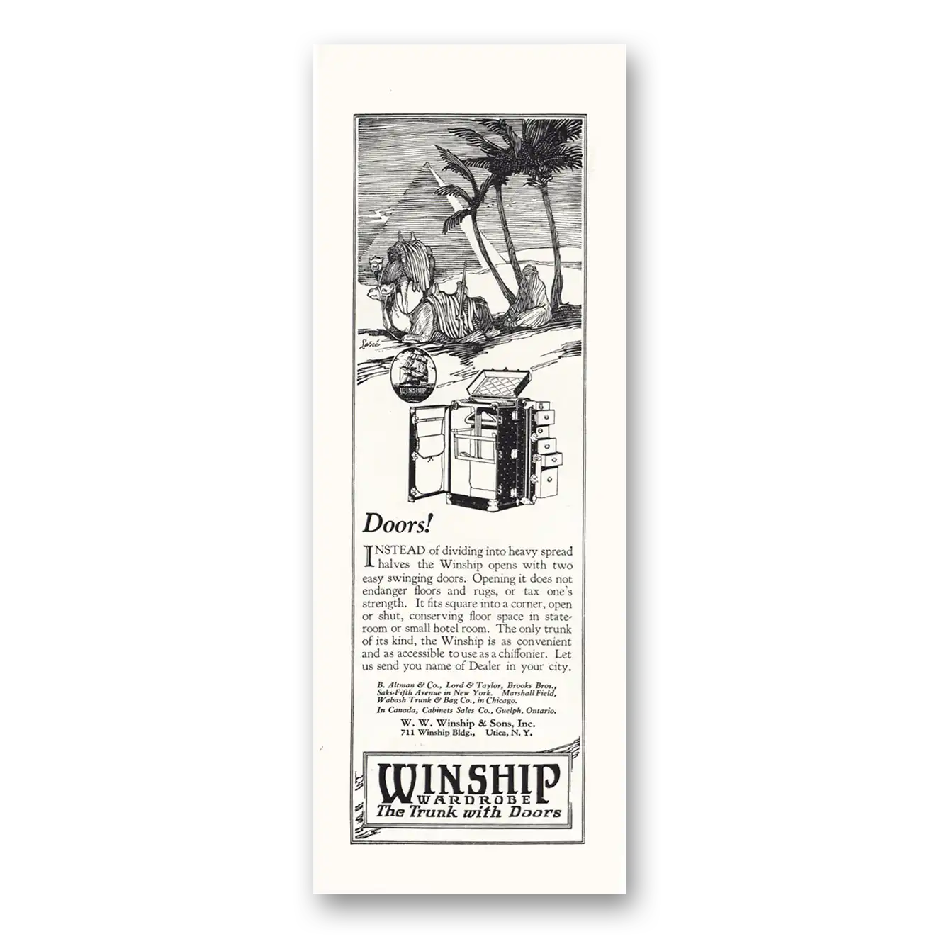 1925 Winship Luggage Wardrobe Trunks Doors Instead of Dividing Vintage Magazine Print Ad