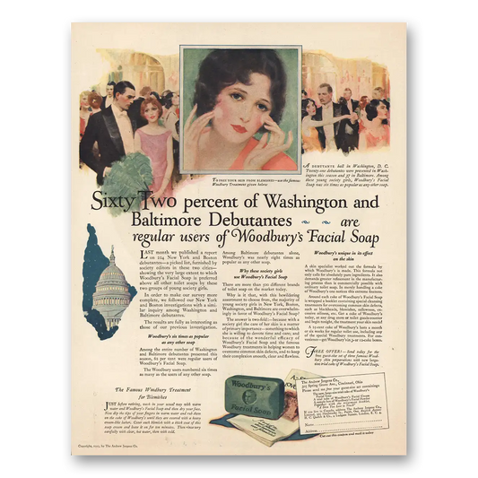 1925 Woodbury Facial Soap Sixty Two Percent of Washington and Baltimore Debutantes Vintage Magazine Print Ad