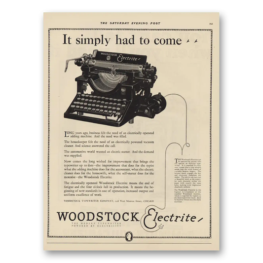 1925 Woodstock Typewriter Simply Had To Come Vintage Magazine Print Ad