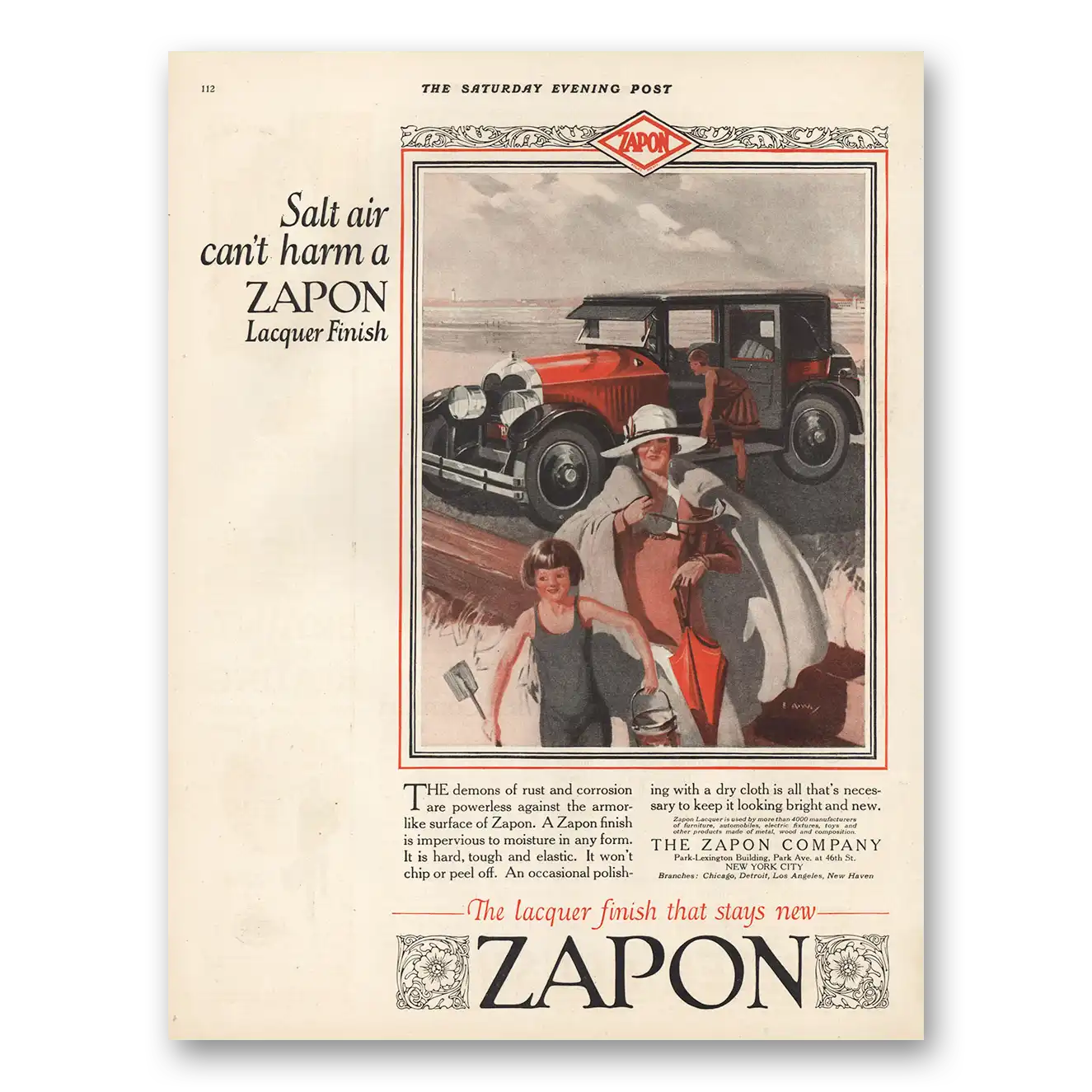 1925 Zapon Lacquer Finish Salt Air Cant Harm Vintage Magazine Print Ad