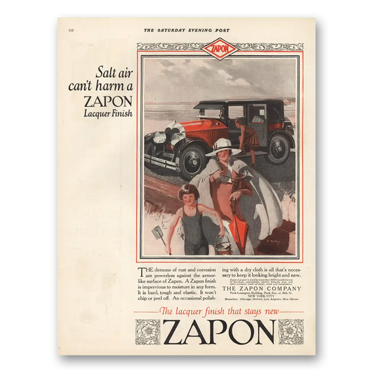 1925 Zapon Lacquer Finish Salt Air Cant Harm Vintage Magazine Print Ad