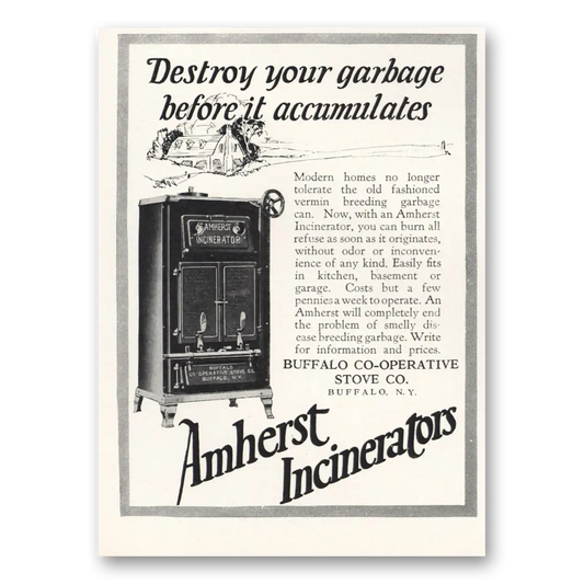 1926 Amherst Incinerators Destroy Your Garbage Vintage Magazine Print Ad