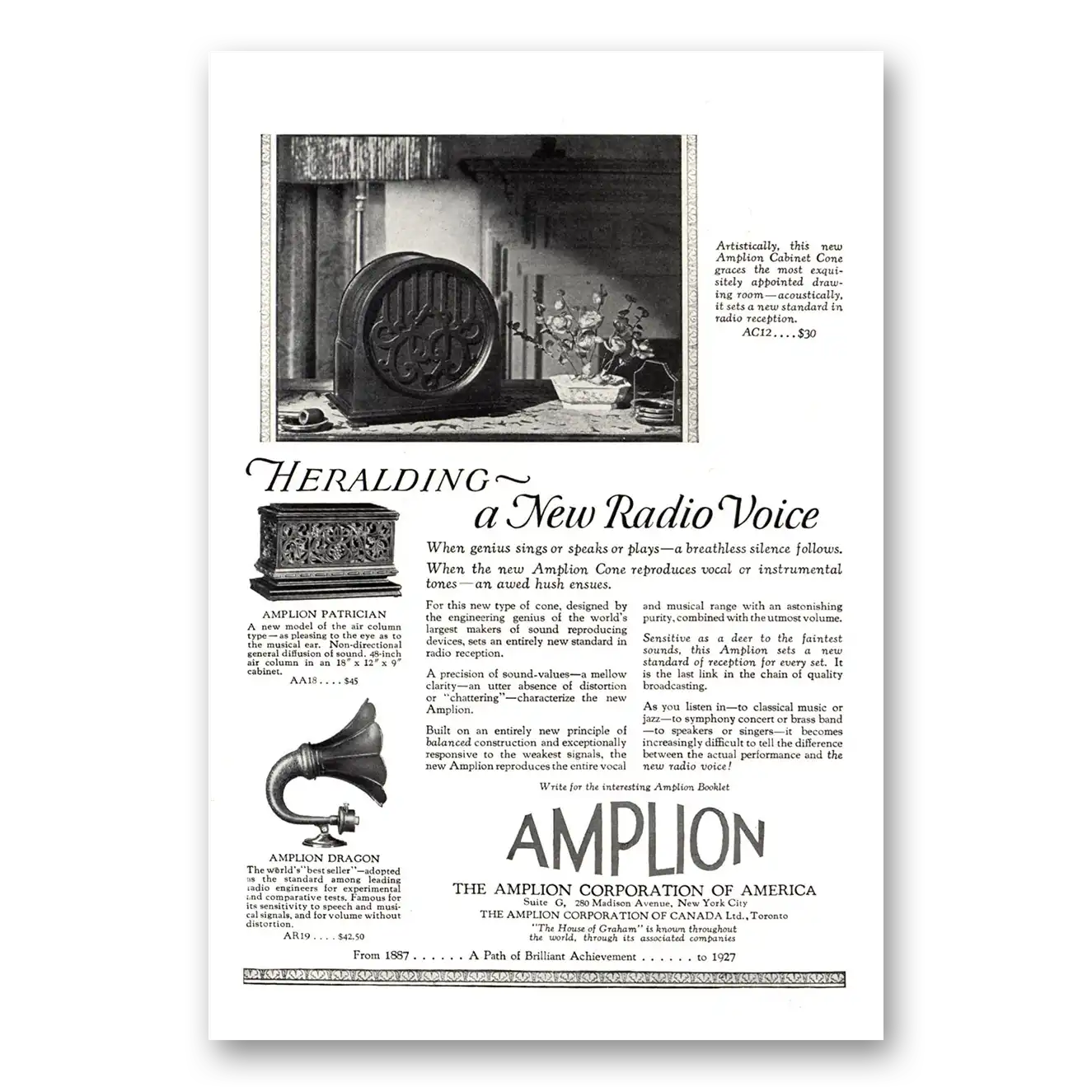 1926 Amplion Radio Heralding New Radio Voice Vintage Magazine Print Ad