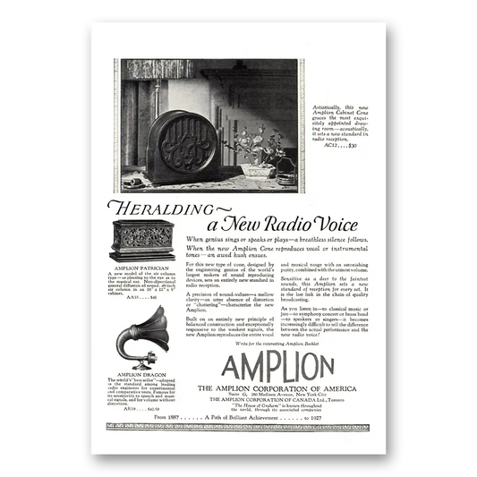 1926 Amplion Radio Heralding New Radio Voice Vintage Magazine Print Ad