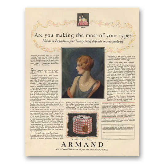 1926 Armand Beauty Aids Making the Most of Your Type Vintage Magazine Print Ad