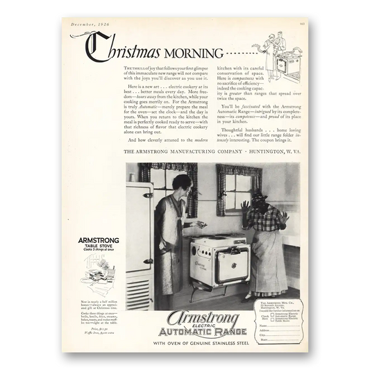 1926 Armstrong Electric Automatic Range Christmas Morning Vintage Magazine Print Ad