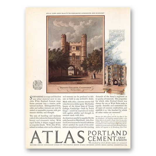 1926 Atlas Portland Cement Trinity College Cambridge Vintage Magazine Print Ad