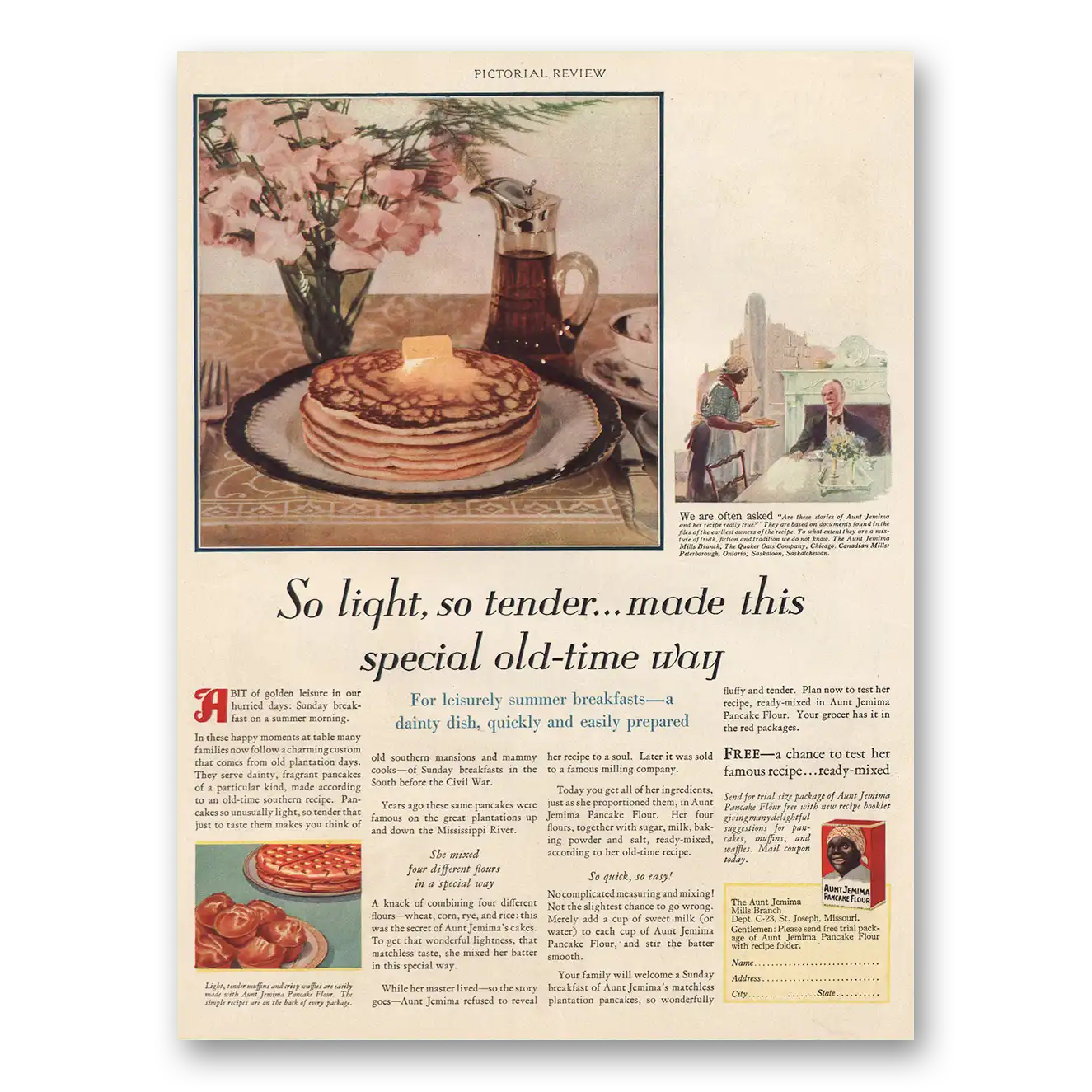 1926 Aunt Jemima So Light So Tender Made This Special Old Time Way Vintage Magazine Print Ad