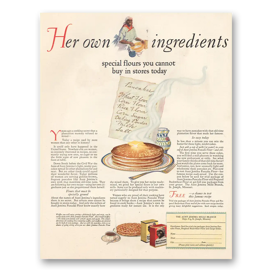 1926 Aunt Jemima Her Own Ingredients Vintage Magazine Print Ad