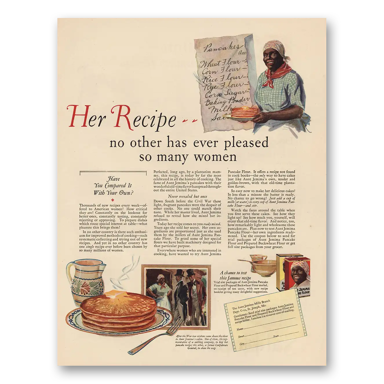 1926 Aunt Jemima No Other Has Ever Pleased So Many Women Vintage Magazine Print Ad