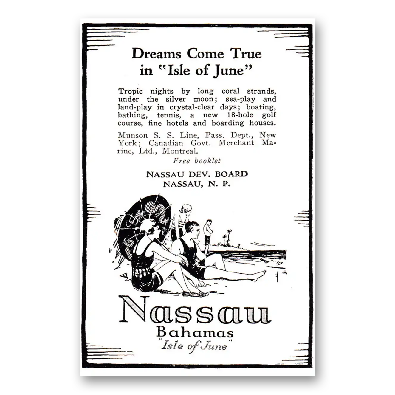 1926 Nassau Bahamas Dreams Come True in Isle of June Vintage Magazine Print Ad