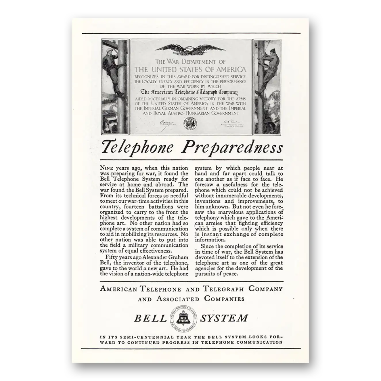 1926 American Telephone Telephone Preparedness Vintage Magazine Print Ad