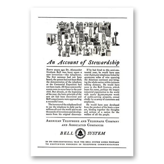 1926 American Telephone Account of Stewardship Vintage Magazine Print Ad