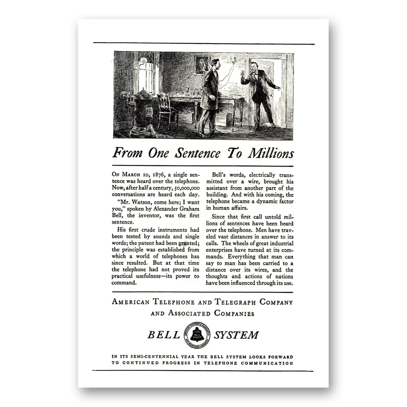 1926 American Telephone From One Sentence to Millions Vintage Magazine Print Ad