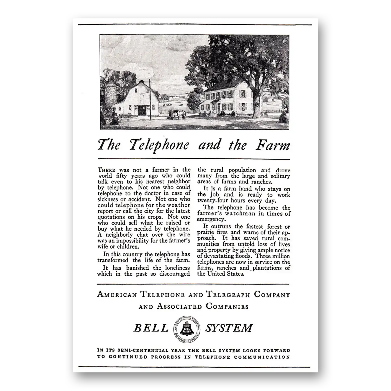 1926 American Telephone Telephone and the Farm Vintage Magazine Print Ad