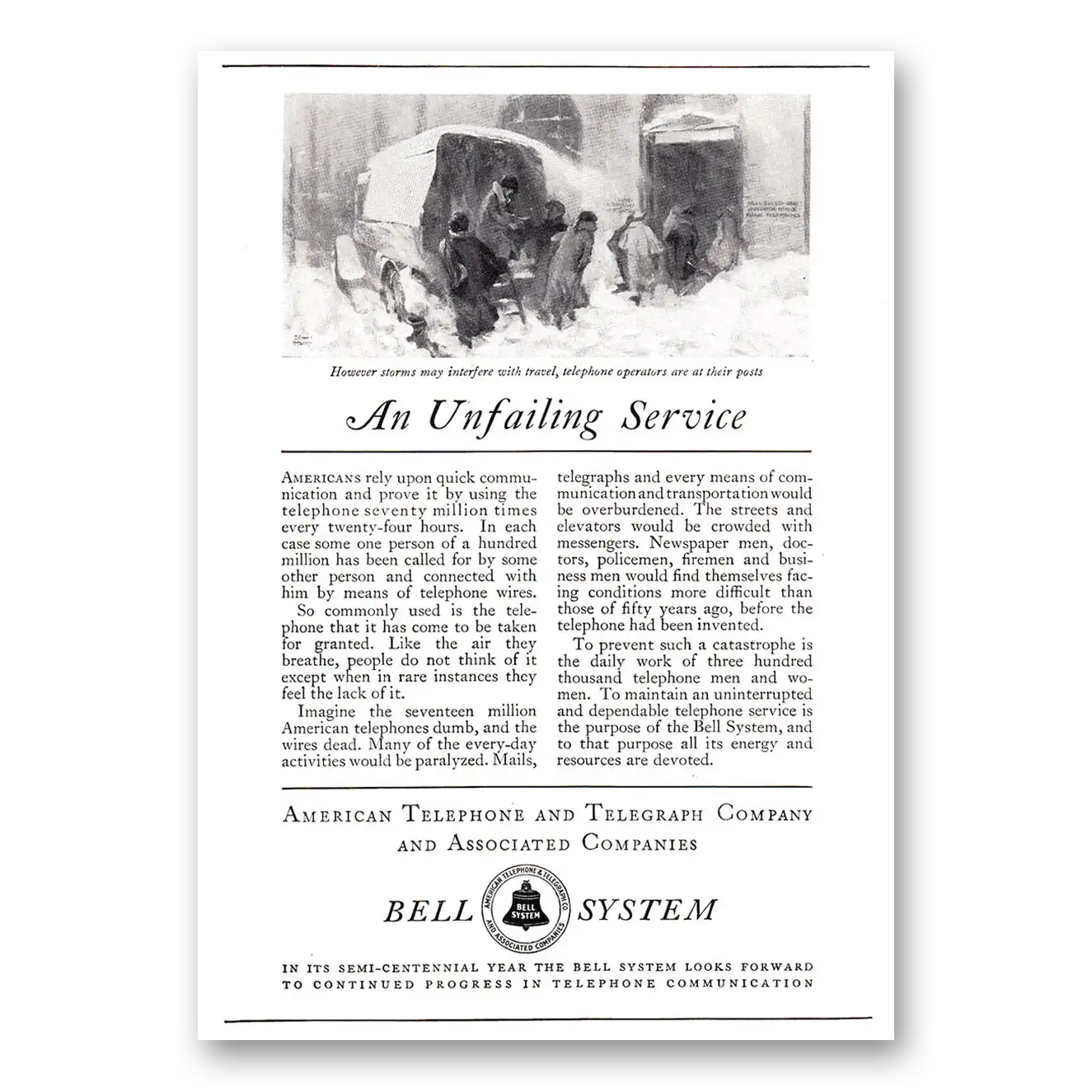 1926 American Telephone An Unfailing Service Vintage Magazine Print Ad