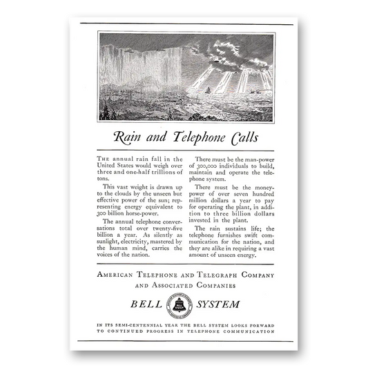 1926 American Telephone Rain and Telephone Calls Vintage Magazine Print Ad