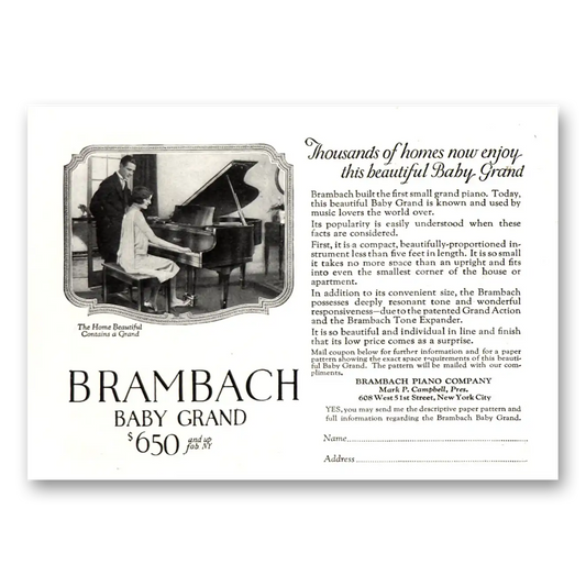 1926 Brambach Baby Grand Piano Thousands of Homes Now Enjoy Vintage Magazine Print Ad