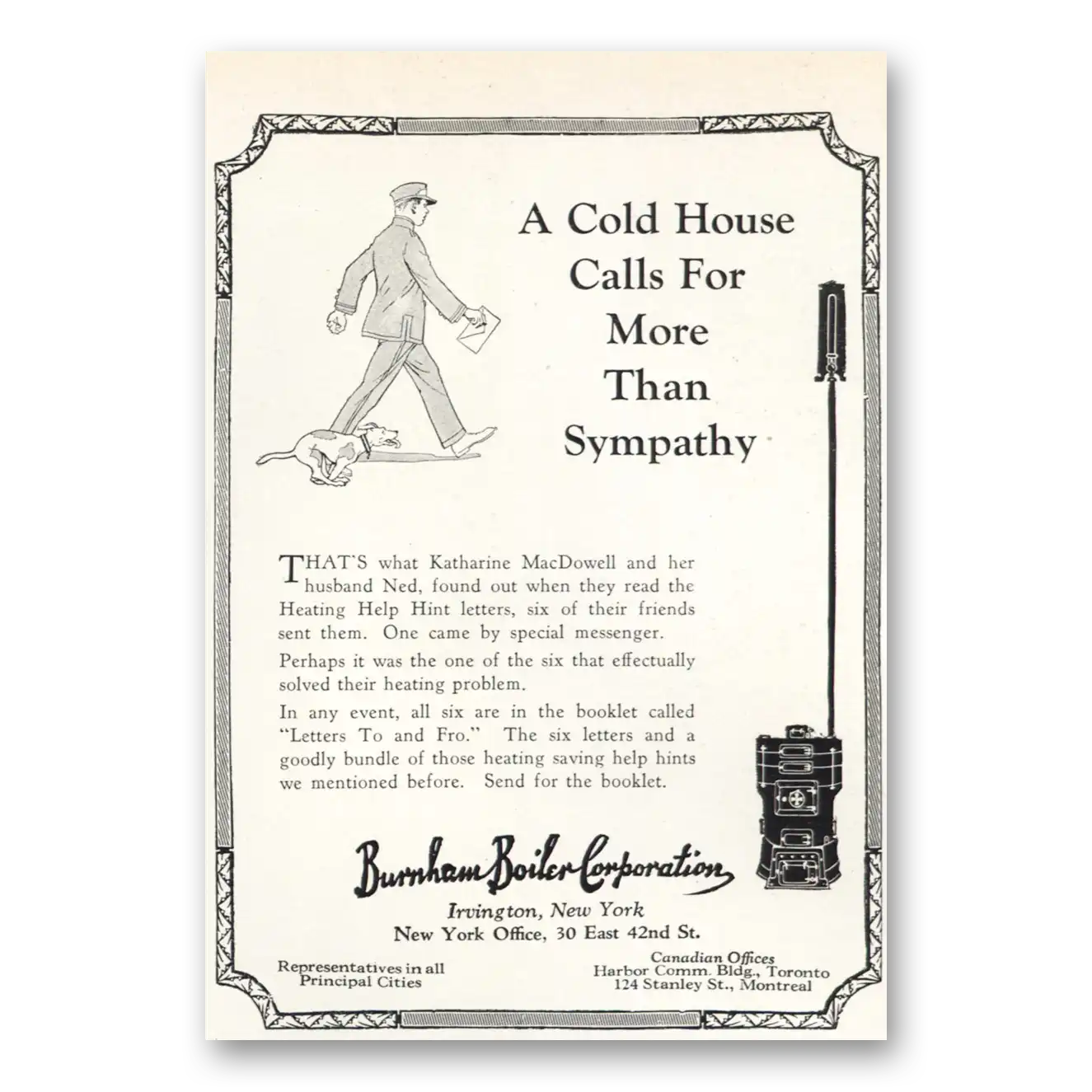 1926 Burnham Boiler Cold House Calls for More Than Sympathy Vintage Magazine Print Ad