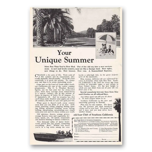 1925 Southern California Unique Summer Vintage Magazine Print Ad