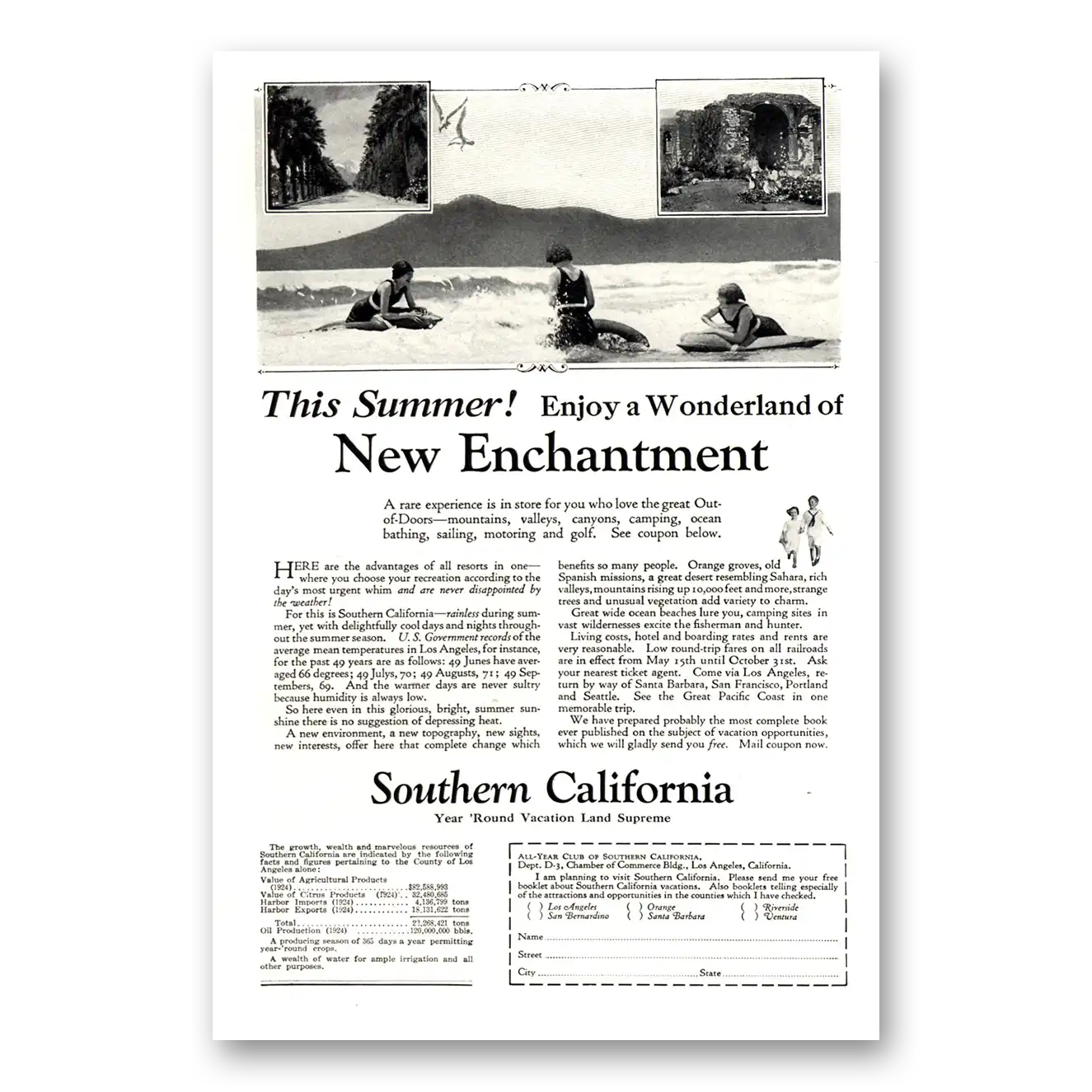 1926 Southern California Wonderland New Enchantment Vintage Magazine Print Ad