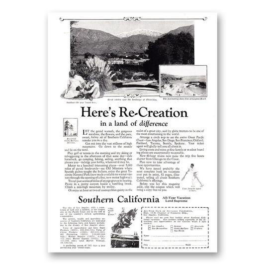 1926 Southern California Re Creation in a Land of Difference Vintage Magazine Print Ad