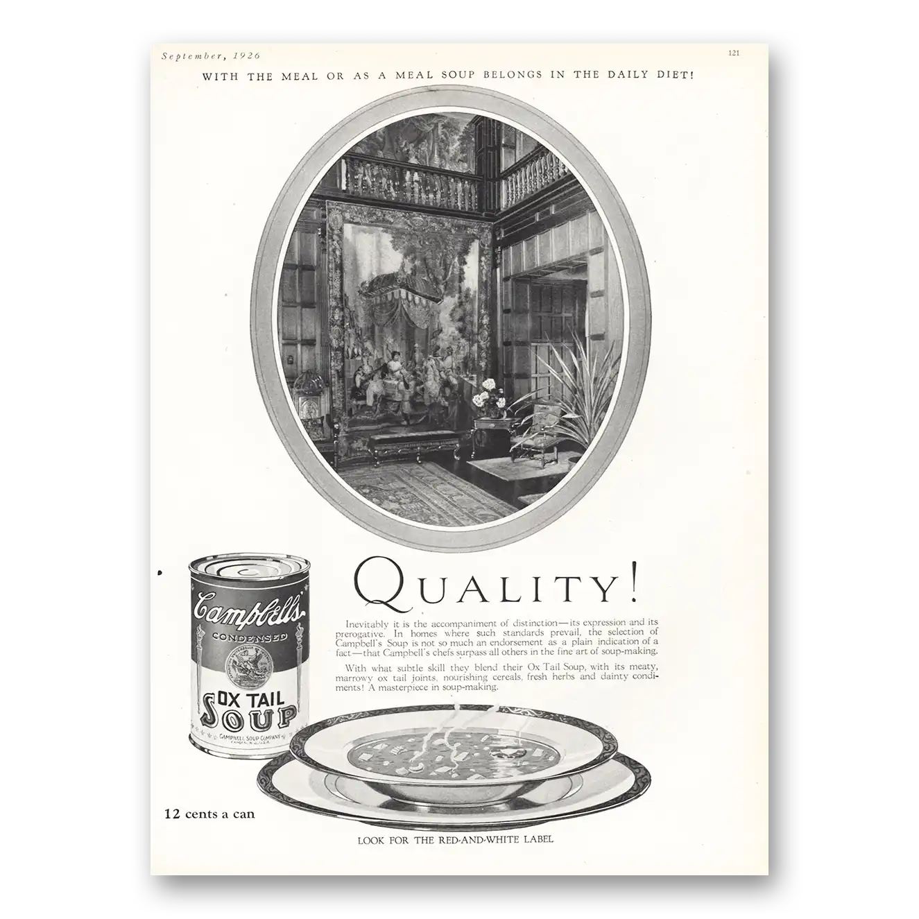 1926 Campbells Ox Tail Soup Accompaniment of Distinction Vintage Magazine Print Ad