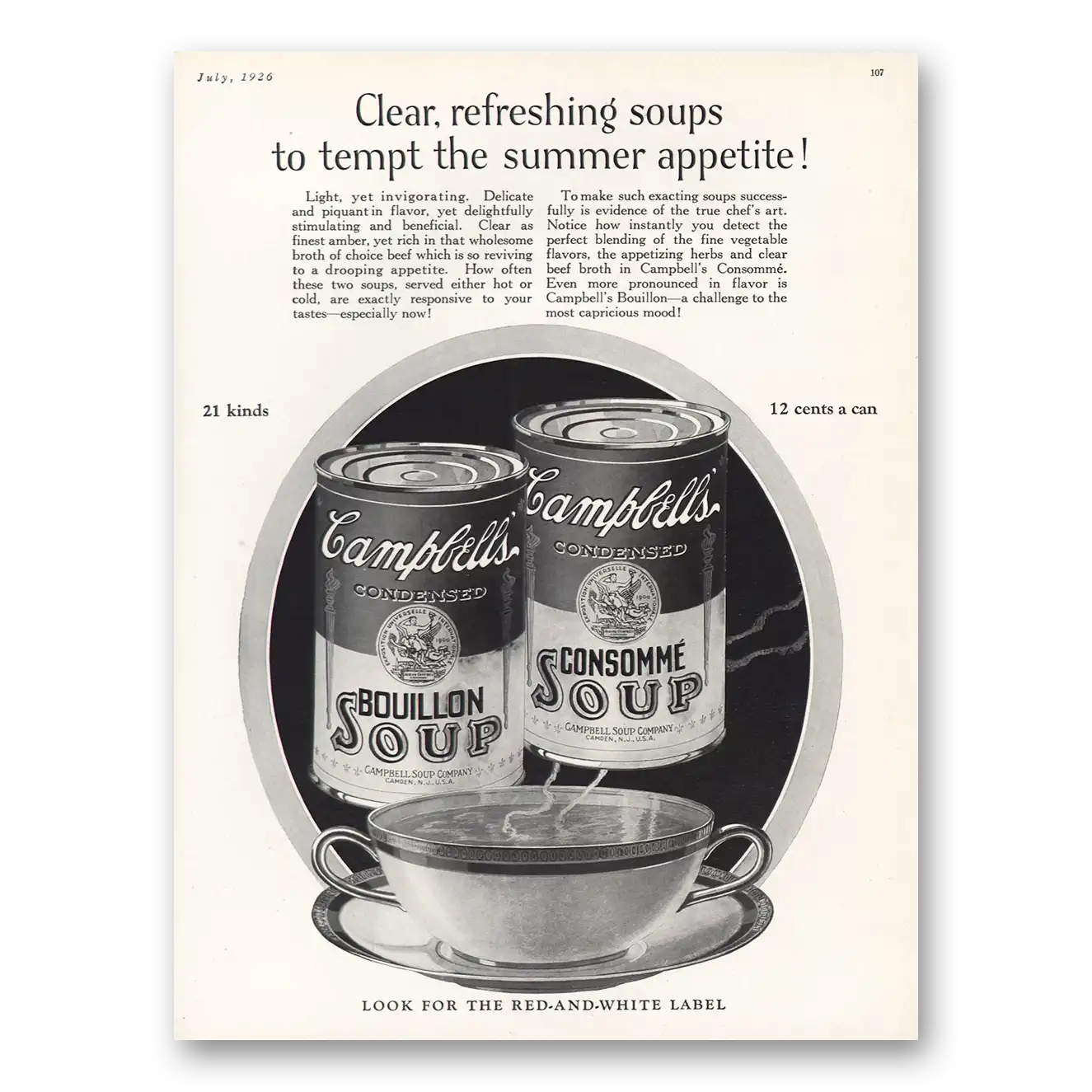 1926 Campbells Soup Clear Refreshing Soups Tempt Summer Vintage Magazine Print Ad