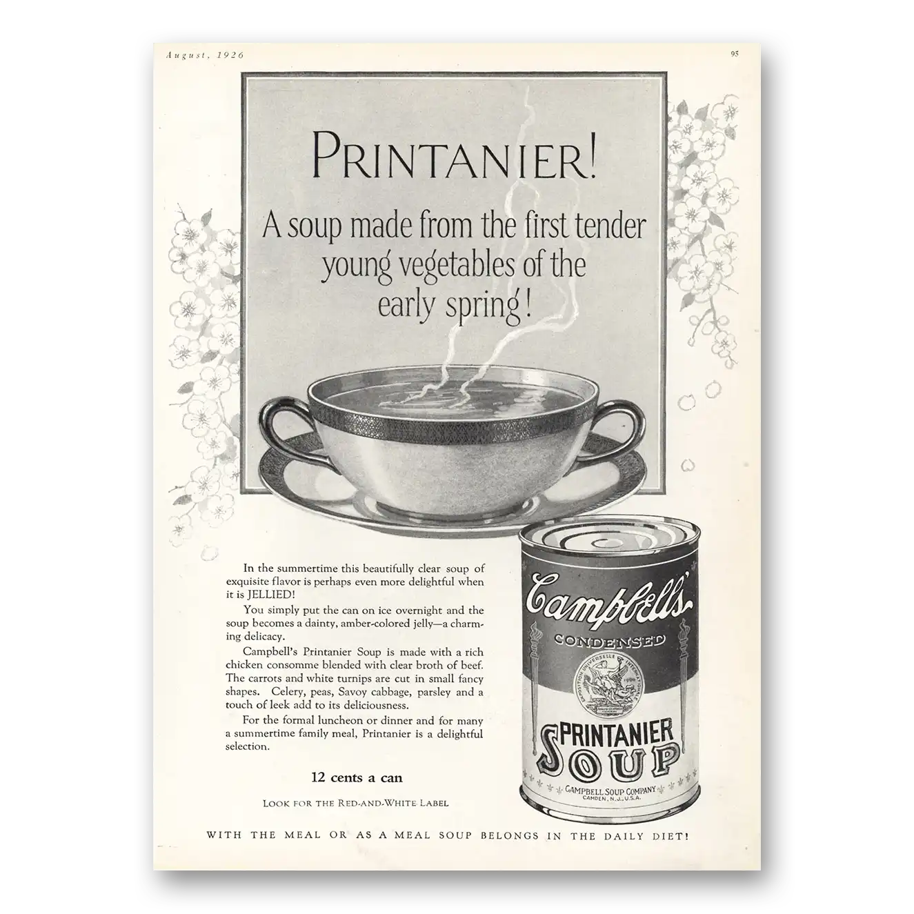 1926 Campbells Printanier Soup First Tender Young Vegetables Vintage Magazine Print Ad