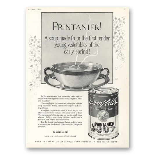 1926 Campbells Printanier Soup First Tender Young Vegetables Vintage Magazine Print Ad