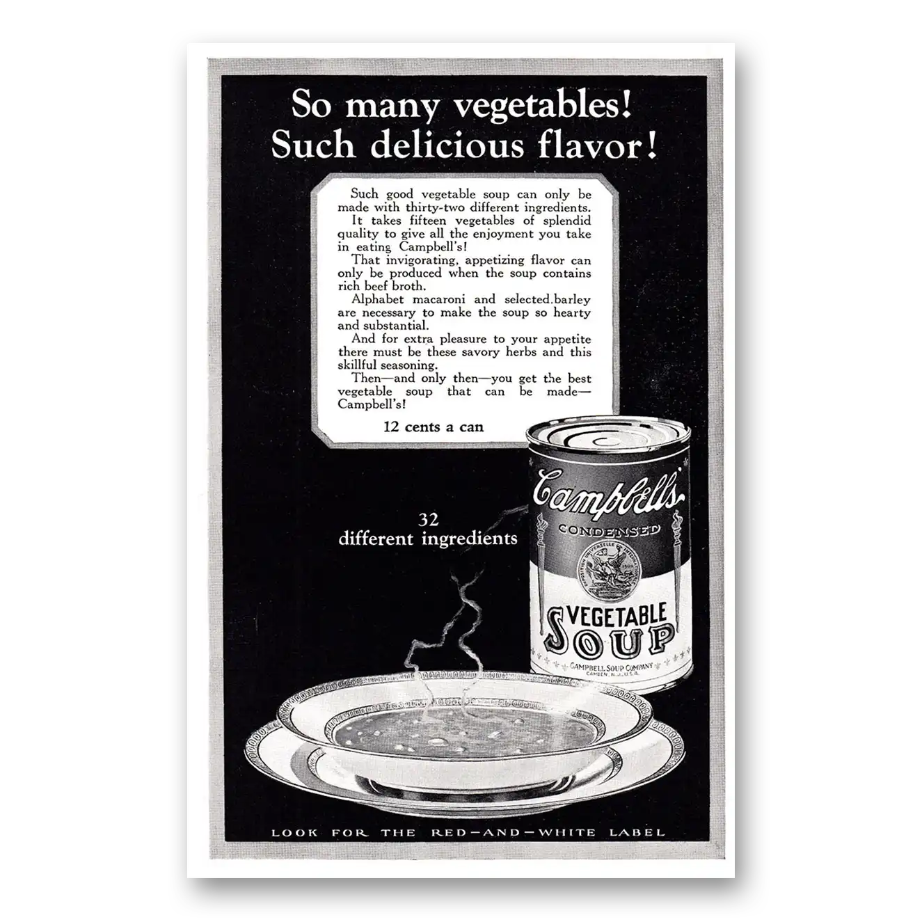 1926 Campbells Vegetable Soup So Many Vegetables Vintage Magazine Print Ad