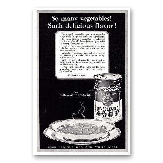 1926 Campbells Vegetable Soup So Many Vegetables Vintage Magazine Print Ad