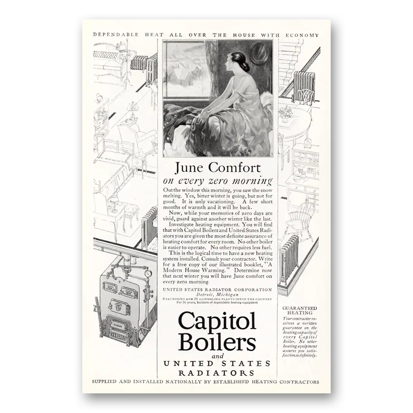 1926 Capitol Boilers June Comfort Vintage Magazine Print Ad