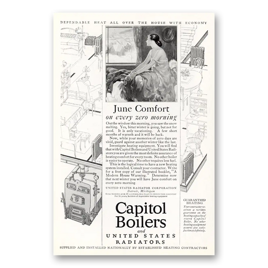 1926 Capitol Boilers June Comfort Vintage Magazine Print Ad