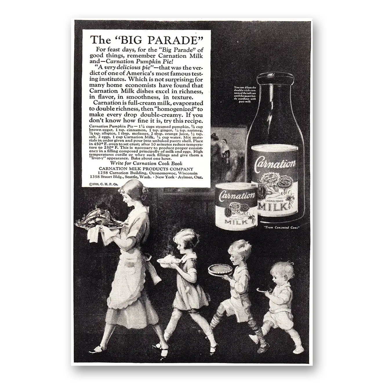 1926 Carnation Milk Big Parade Vintage Magazine Print Ad