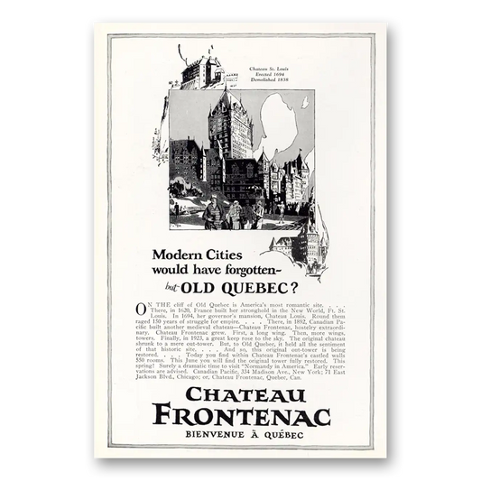 1926 Cheateau Frontenac Quebec Modern Cities Vintage Magazine Print Ad