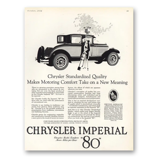 1926 Chrysler Imperial Motoring Comfort Take On New Meaning Vintage Magazine Print Ad