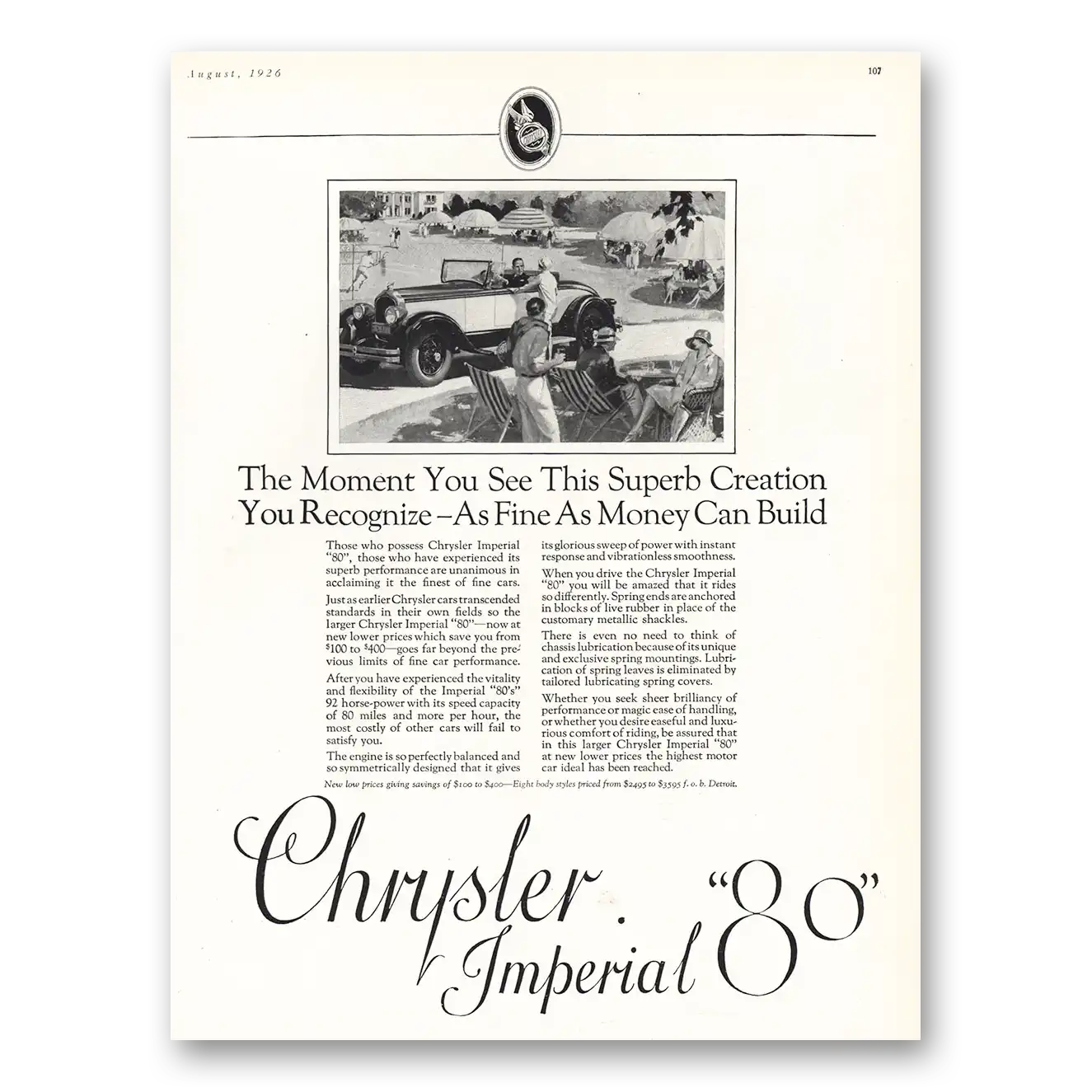 1926 Chrysler Imperial Moment You See This Superb Creation Vintage Magazine Print Ad