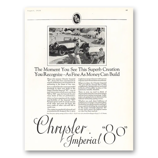 1926 Chrysler Imperial Moment You See This Superb Creation Vintage Magazine Print Ad