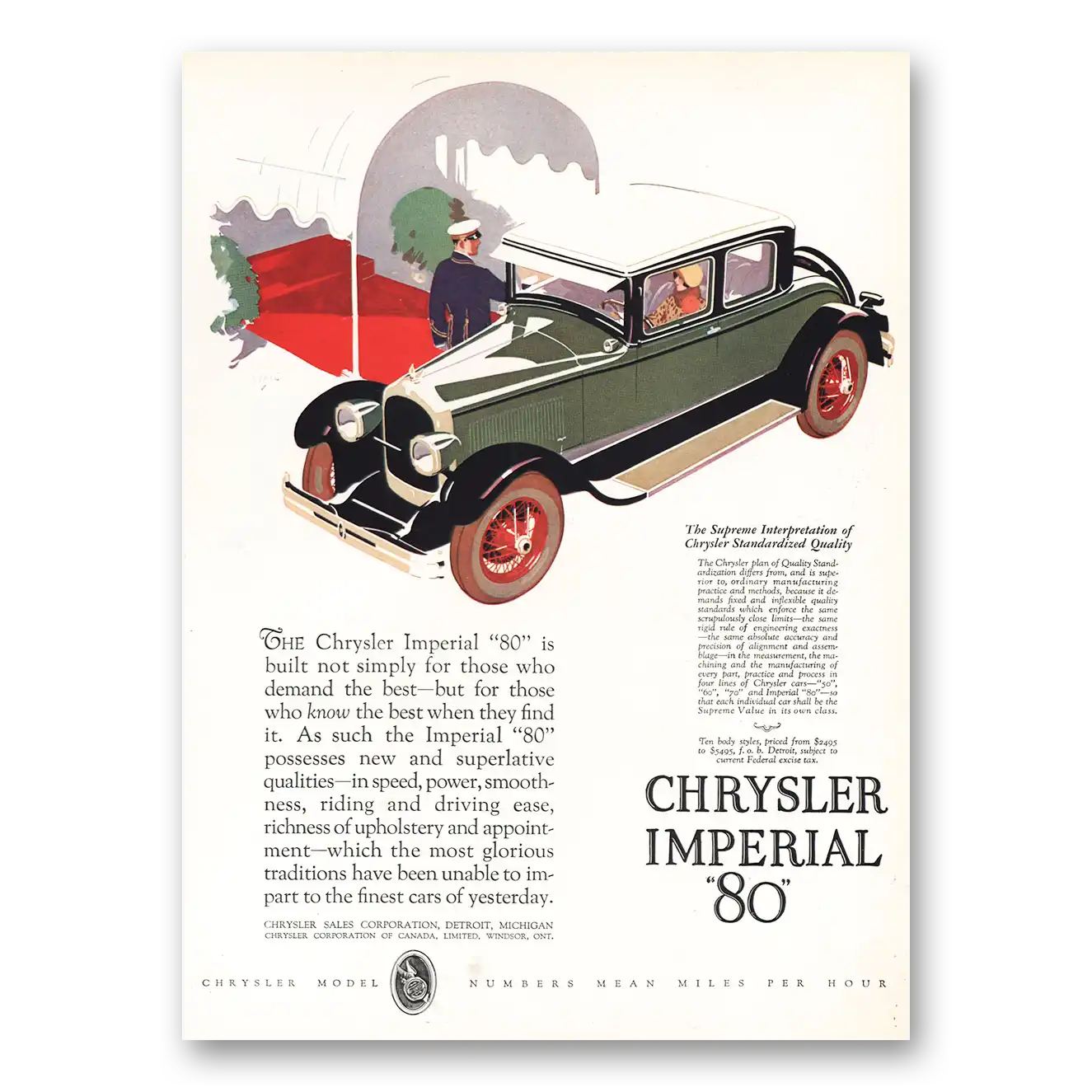 1926 Chrysler Imperial Built Not Simply for Those Who Demand the Best Vintage Magazine Print Ad