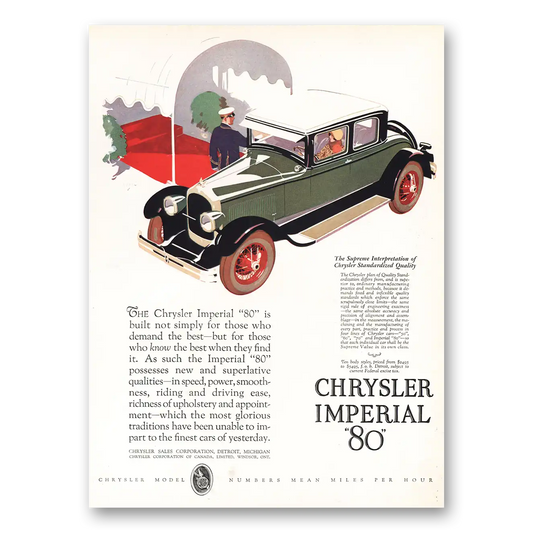 1926 Chrysler Imperial Built Not Simply for Those Who Demand the Best Vintage Magazine Print Ad